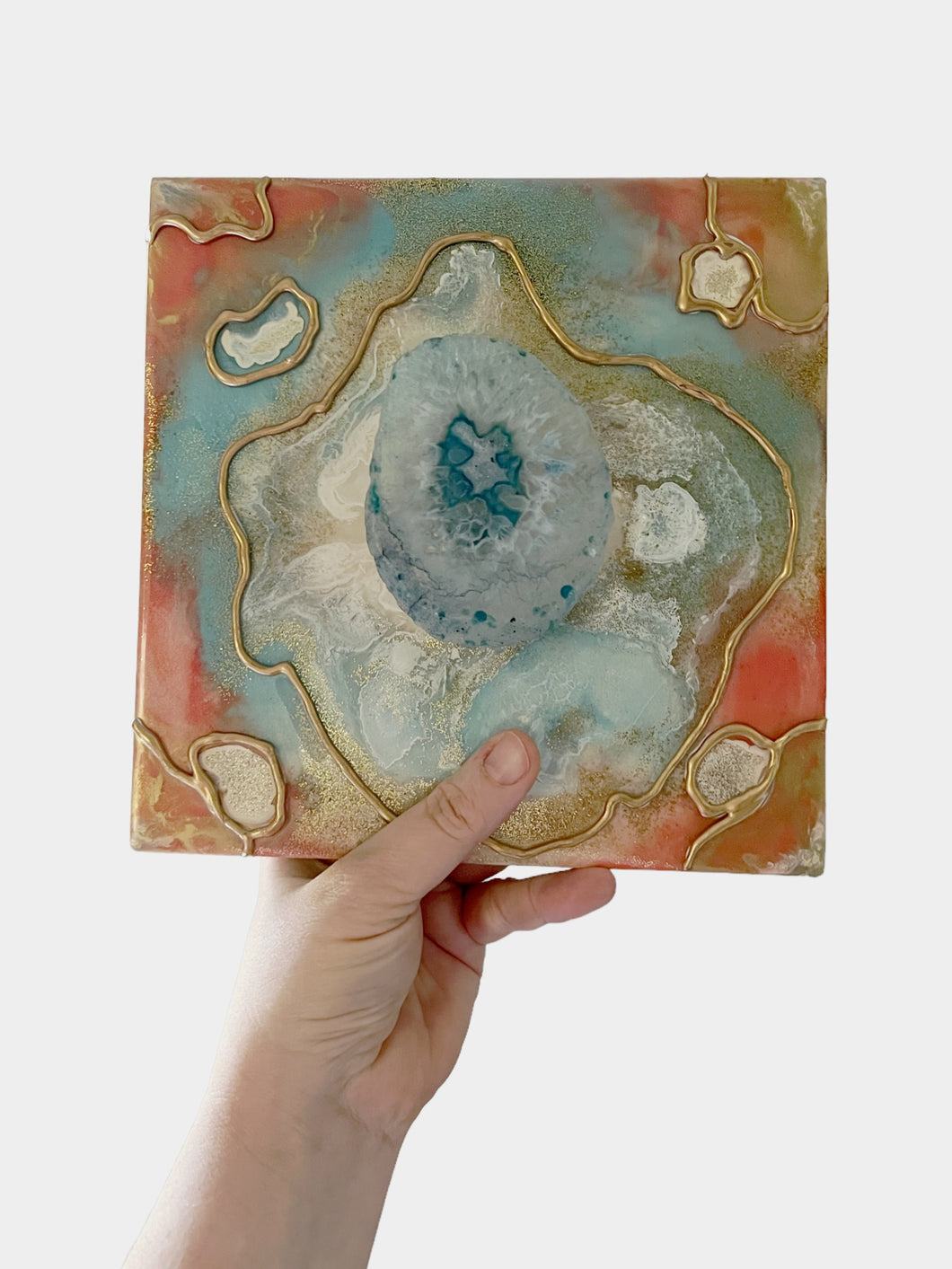 HARMONIOUS ENERGY / Agate Slice / Geode Inspired Wall Art / One of a Kind / Resin Art